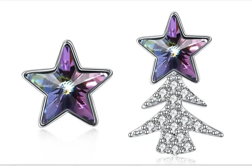 

UXN32 Christmas Tree Star Silver S925 Ear Nails Natural Crystal Lady with Zircon S925 Silver Earrings