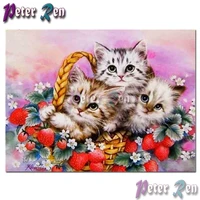 animal 5d diamond painting embroidery three cats strawberry diy square or round mosaic cross stitch rhinestone home decoration