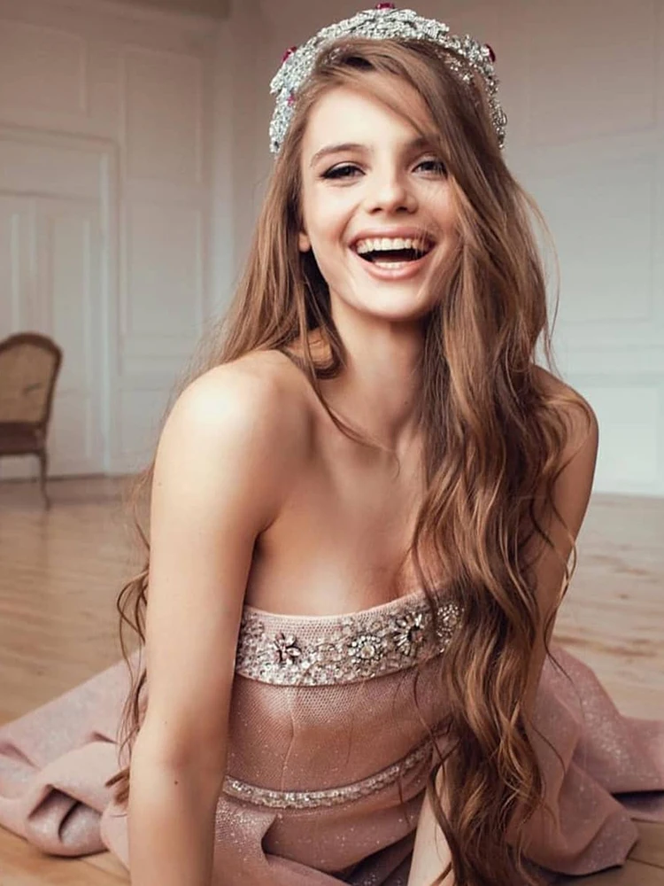 Роскошные вечерние платья VKbridal с кристаллами Длинные без бретелек ручным