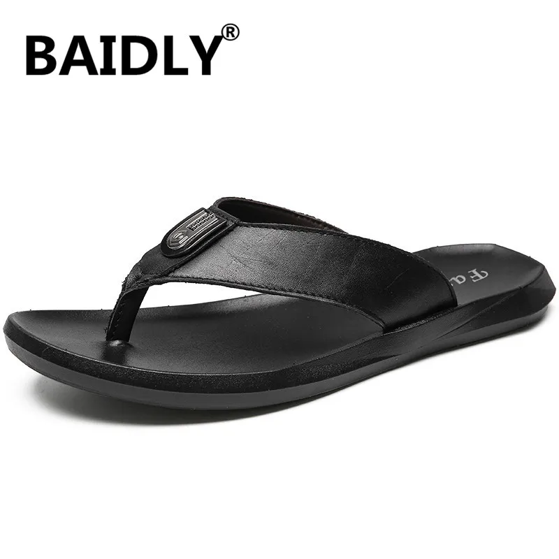 Новинка Летние классические кожаные тапочки Мужская обувь Повседневные Модные