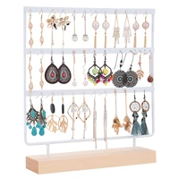 trendy gold 3 layers earring jewelry display stand jewelry storage organizer wooden base event jewelry display store decoration