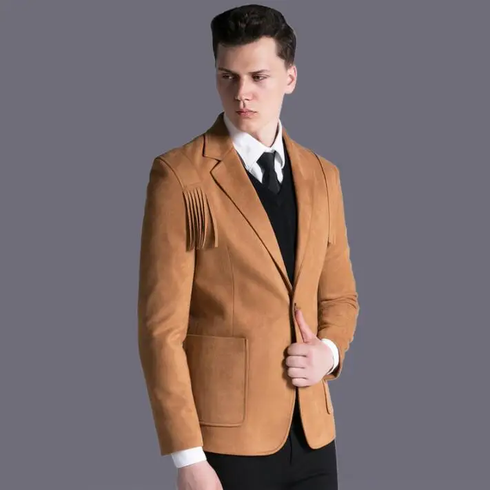 

Весна осень повседневные мужские пиджаки одна пряжка Блейзер masculino slim fit casaco jaqueta masculina deerskin пальто с кисточками мужская куртка