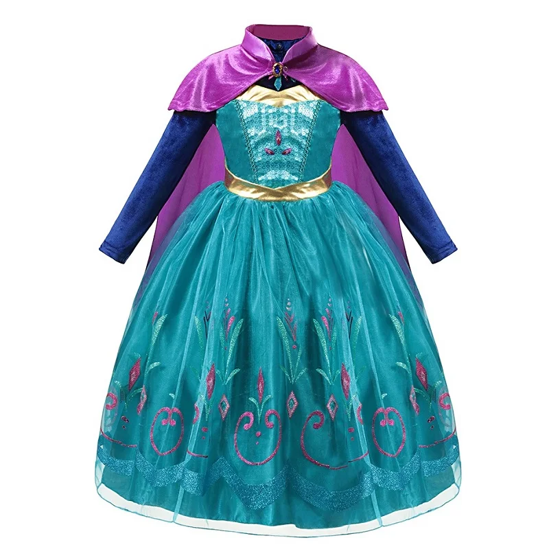 Elsa Dress Only MUABABY/нарядное платье «Эльза», «Анна», «Делюкс», с длинными рукавами, с блестками, «Снежная королева», нарядный костюм принцессы, детский длинный плащ, Пышное Платье - Цвет: Elsa Dress Only