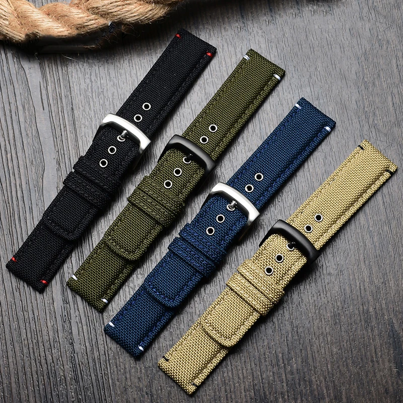 20mm Canvas + leather bottom watchband black armygreen khaki nylon watch strap for Citizen AW5005 AW1365 men's wrist bracelet
