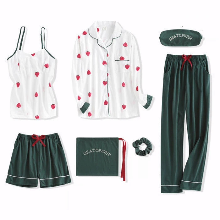 

Cotton Women Home Clothing Pajamas Suit Nightwear Casual Intimate Lingerie Sleep Set Homewear Pyjamas Print Sleepwear 5piece