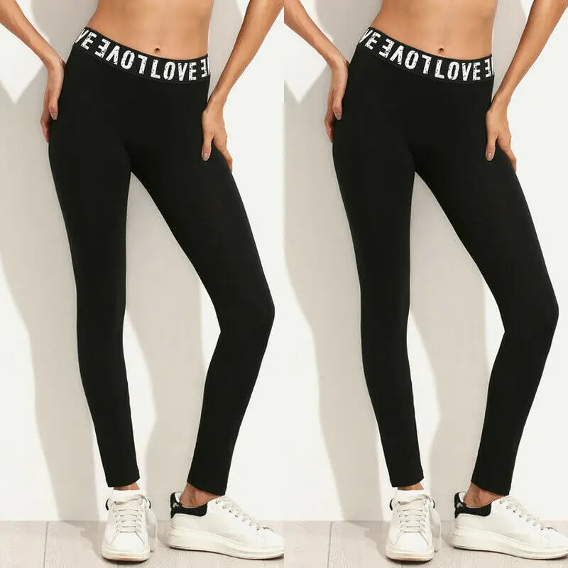 Женские повседневные леггинсы с надписью LOVE черные спортивные Леггинсы высокой