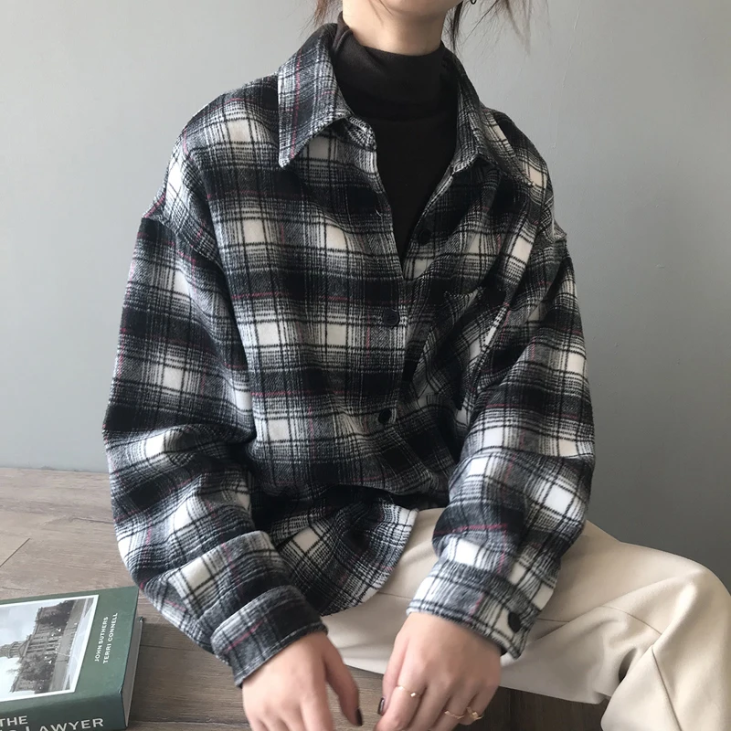 Женская блузка GOPLUS Клетчатая с отложным воротником Женские топы и блузки одежда