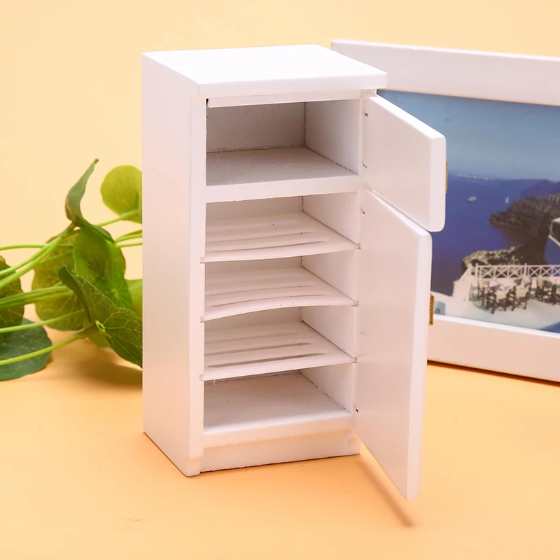 

1pcs 1/12 Dollhouse Miniature Wooden Kitchen White Refrigerator Furniture Model Toy For Dollhouse Decoration