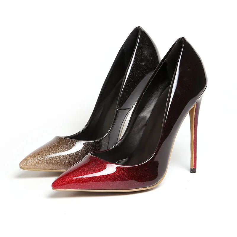 

2020 Summer Sexy Fashion Women Pumps Nice Pointed Toe Thin High Heels Pumps Grey Wine Red Gradient Shoes Woman Large Size 33-43