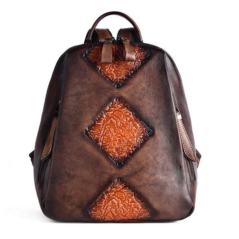 coffe orange Женский кожаный рюкзак, винтажный рельефный рюкзак Mochila Feminina, повседневный женский рюкзак, женская сумка на плечо, рюкзак для путешествий - Цвет: coffe orange