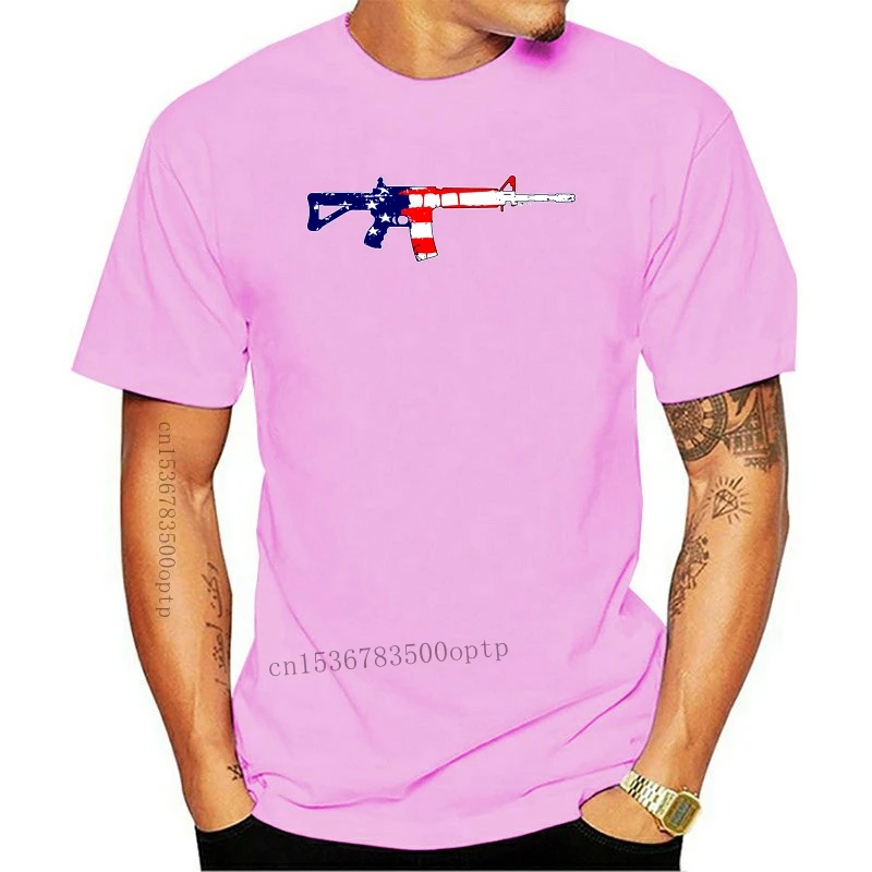 

New Large O Neck Personality T Shirt Male Self Cultivation Mens T Shirt Ar 15 Usa Flag Imprint 2021 Arrival Male Tees