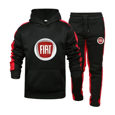 

New Spring Autumn Men Fiat Car Logo Hoodies Suit Fashion Casual Tracksuit Mens Sports Set Two Piece Stripe Hoodie Pant suit