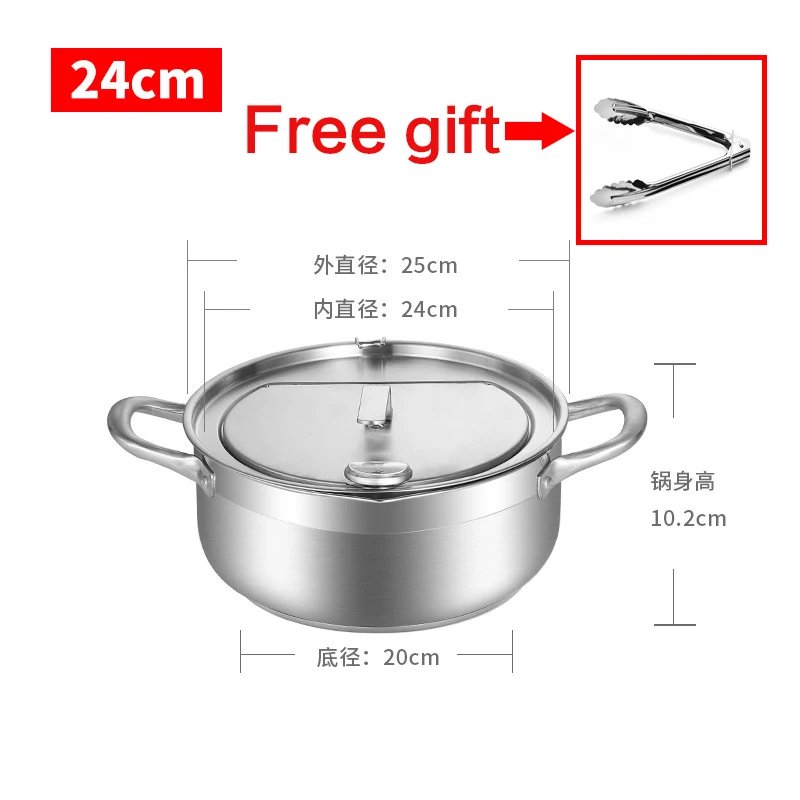 

304 stainless Japanese Style Deep Frying Pot Kitchen tools Tempura Fryer Pan with Lid and Thermometer Japanese Style Frying Pot