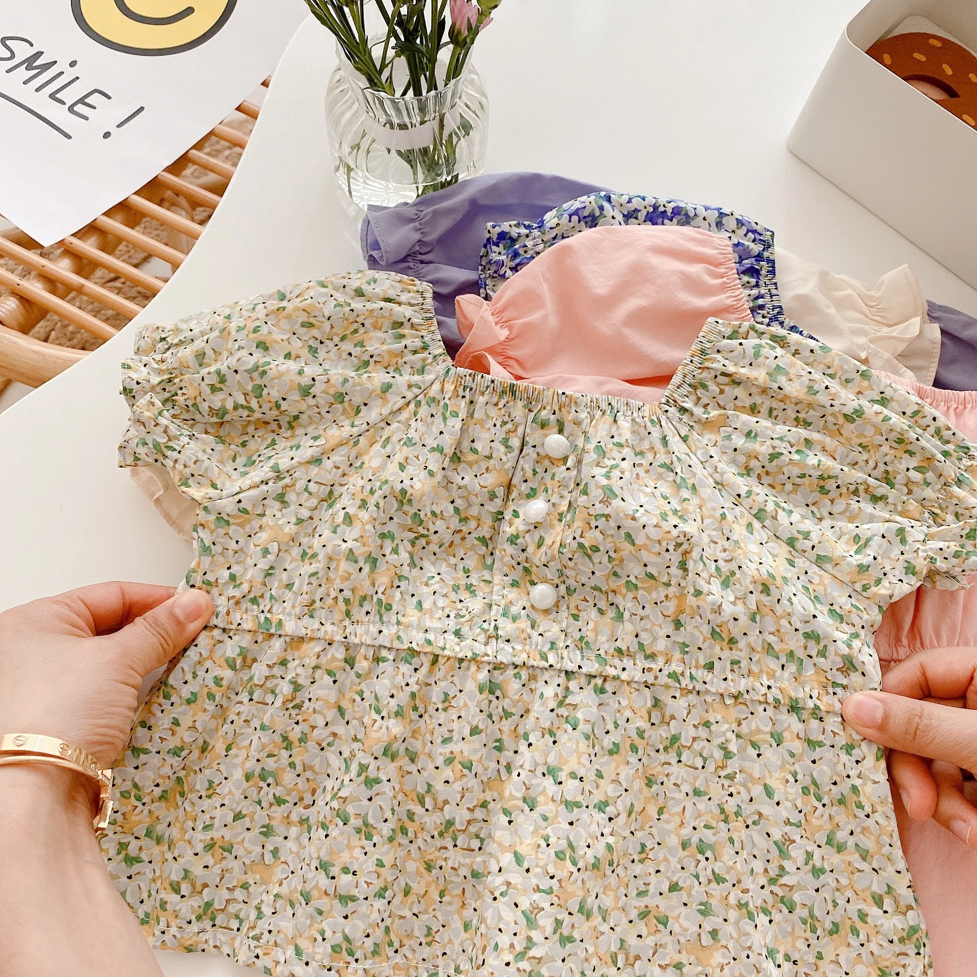 

0-3 Year Puff Sleeve Shirt 2021 Summer Fashion Baby Girl Short-sleeved Top Kids Clothing Girls Floral Blouse Kids Clothes Girls