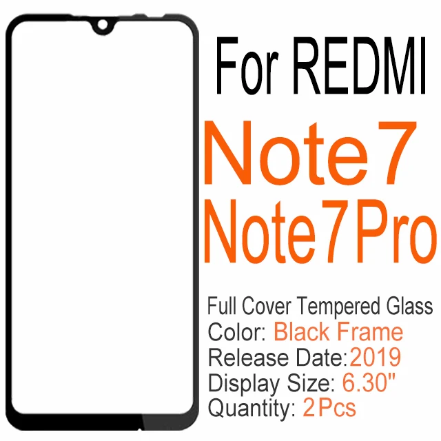 Note 7 (7 Pro) Black 2 шт полное покрытие из закаленного стекла для Xiaomi redmi 6 6A 7 7A K20 Note 6 7 Pro, Защитное стекло для экрана для redmi S2 GO Y3 - Цвет: Note 7 (7 Pro) Black