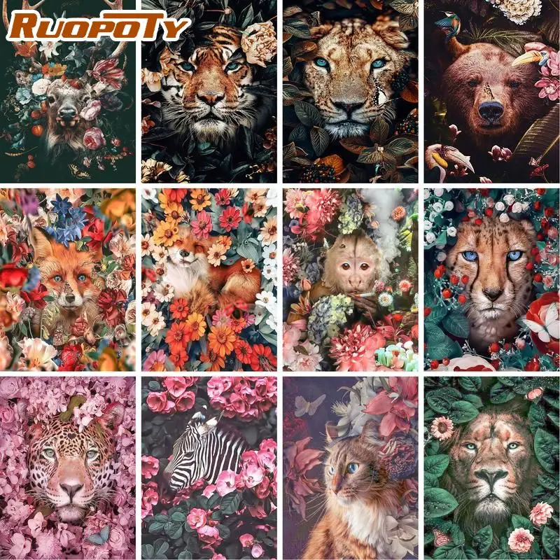 

RUOPOTY 60x75cm DIY Frame Painting By Numbers Kits Flower Animal Paint By Numbers Kits Unique Diy Gift For Adult Children