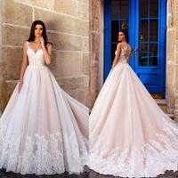 vintage 2019 blush champagne sheer neck lace wedding dress puffy court train bridal gowns a line custom made wedding gowns