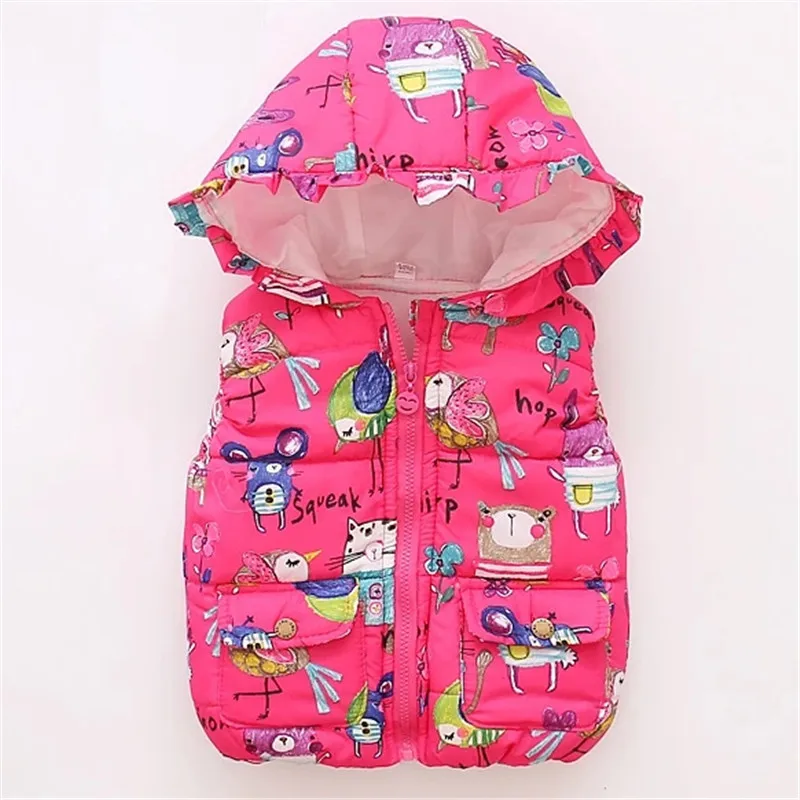 Детский жилет с принтом для девочек и плотный теплый капюшоном изображением мыши