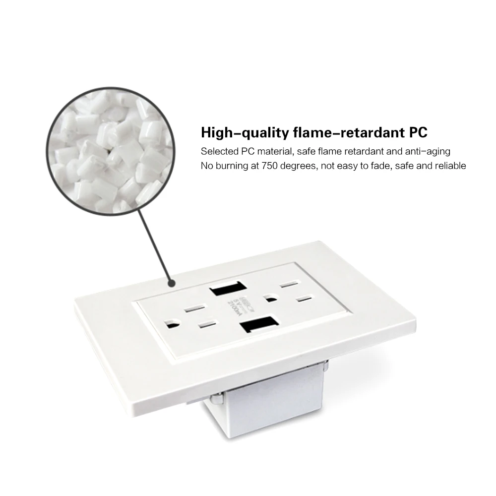 

5V 2.1A 118mm*76mm US Standard Dual Usb Wall Socket White PC Flame Retardant Panel Socket