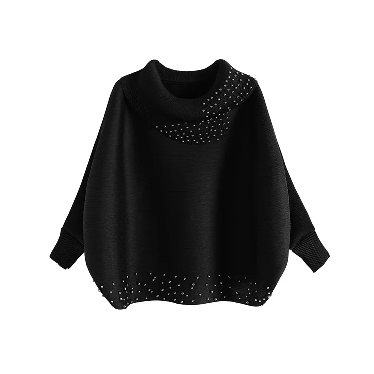 

Miyake Fold Loose Large Size Doll Collar Beaded Shirt Fat Casual Bat Shirt Spring and Autumn