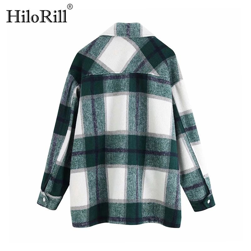 HiloRill женские клетчатые куртки пальто с отложным воротником полушерстяные
