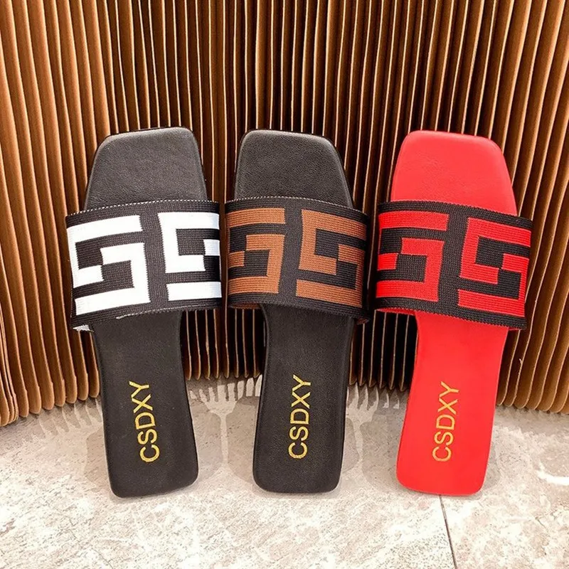 Women Sandals Summer Women Slippers Fashion Ladies Peep Toe Slippers Ladies Canvas Flat Sandals Female Mules Shoes Size 35-42