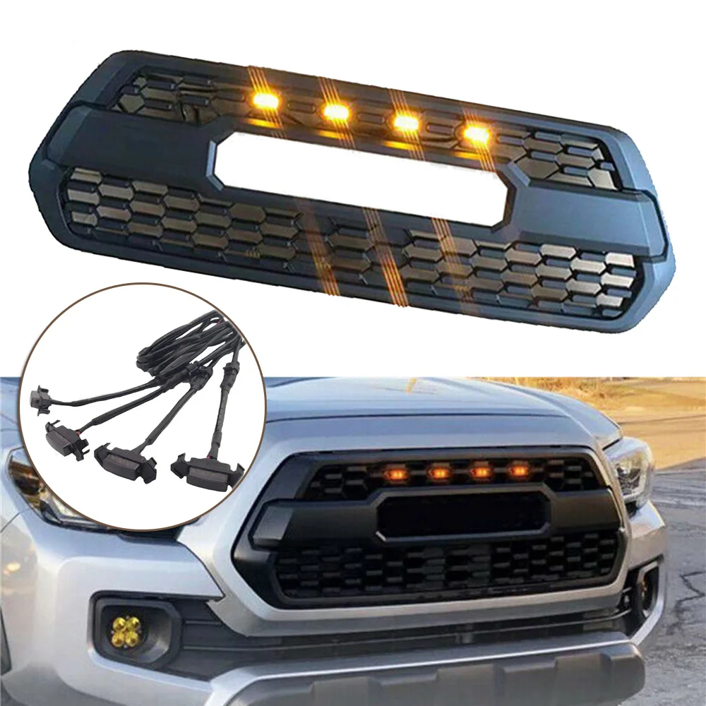 

3000K Grille LED Lights 4pcs Smoke Lens Front Grille Amber LED Lights For 2016+ Toyota Tacoma TRD Pro