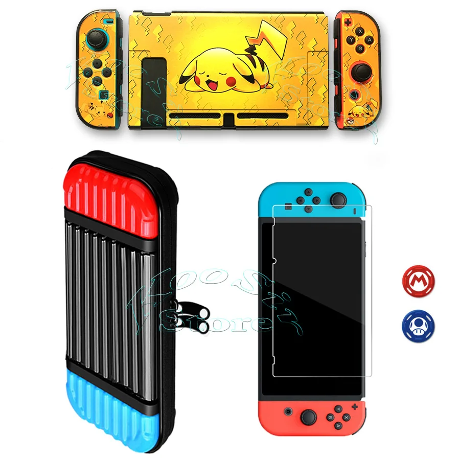 5 in 1 Kit Жесткий чехол для nintendo s, сумка для переноски, защитная стеклянная пленка Nitendo Switch, цветная оболочка для nintendo Switch - Цвет: 5 in 1 Kit