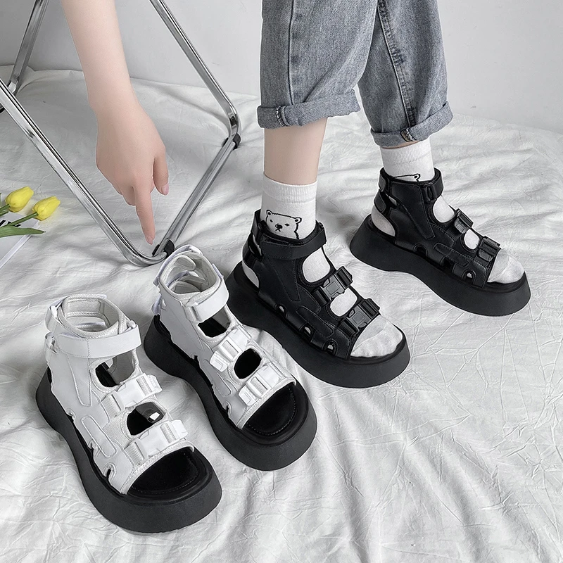 

2021 Summer British Shoes Woman Flats Platform Sandals Women Soft Leather Casual Open Toe Thick Bottom Wedges Women Shoes