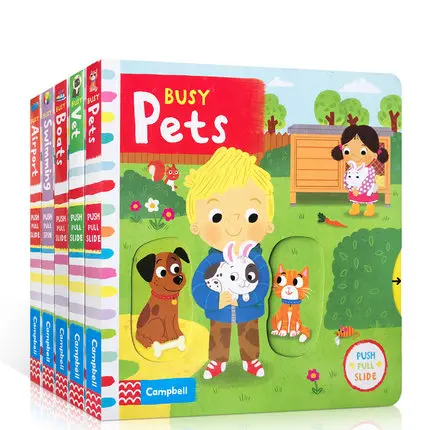 

5Pcs Busy Airport/Busy Swimming/Busy Vets/Busy Boats/Busy Pets Board Book Early Childhood Education Books Original English Books