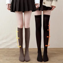 Calcetines térmicos gruesos para mujer, medias por encima de la rodilla, color negro JK, para primavera