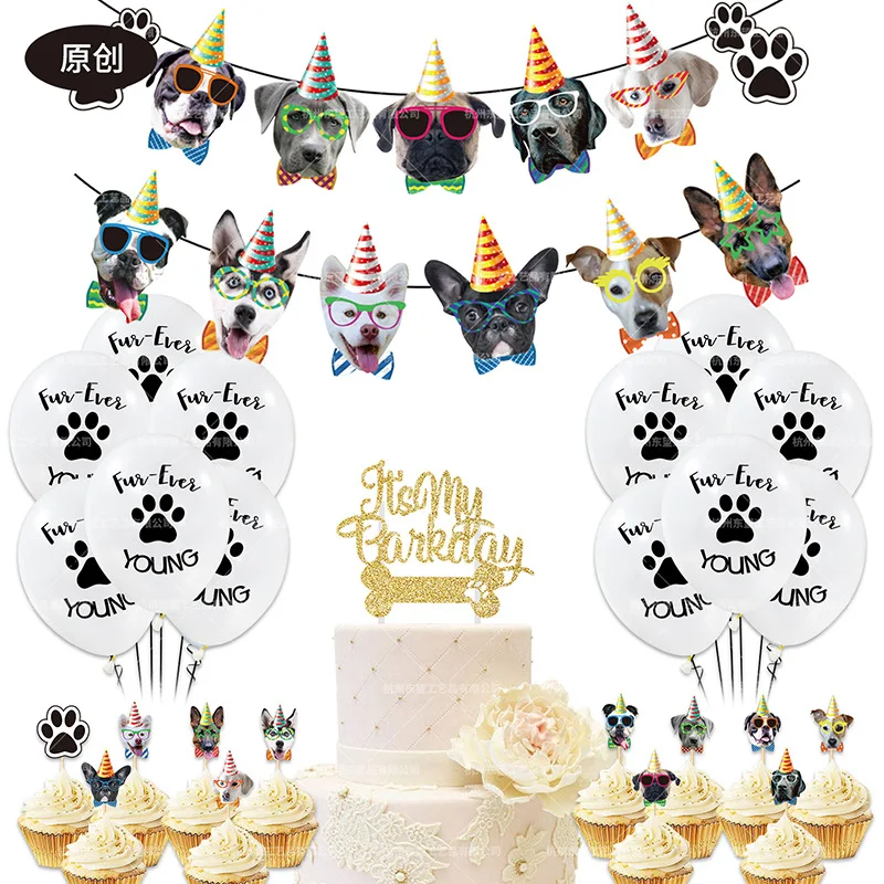 

38Pcs/set Dog Birthday Balloons Dog Paws Latex Balloon Cake Toppers Dog Face Banner for Kids Baby shower Pet Themed Party Decor