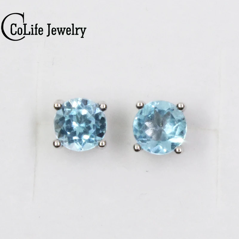 Женские серьги из серебра 925 пробы с натуральным голубым топазом | Украшения и