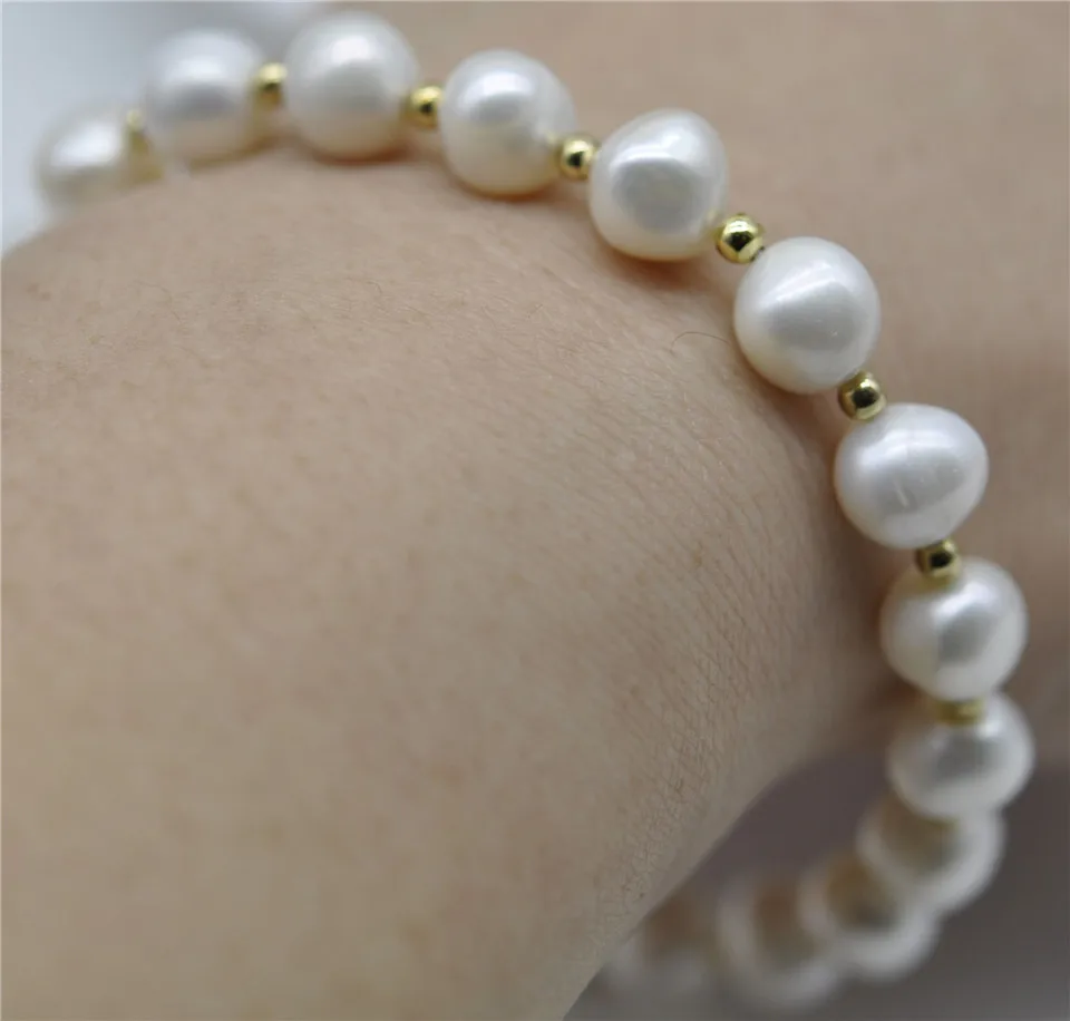 HABITOO NATURAL 8-9MM ROUND SOUTH SEA GENUINE WHITE PEARL BRACELET Bangle Jewelry Bracelets for Women Gift