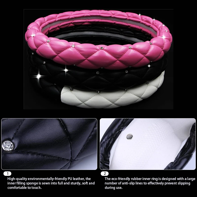 Женский чехол на руль из искусственной кожи с кристаллами автомобильные чехлы