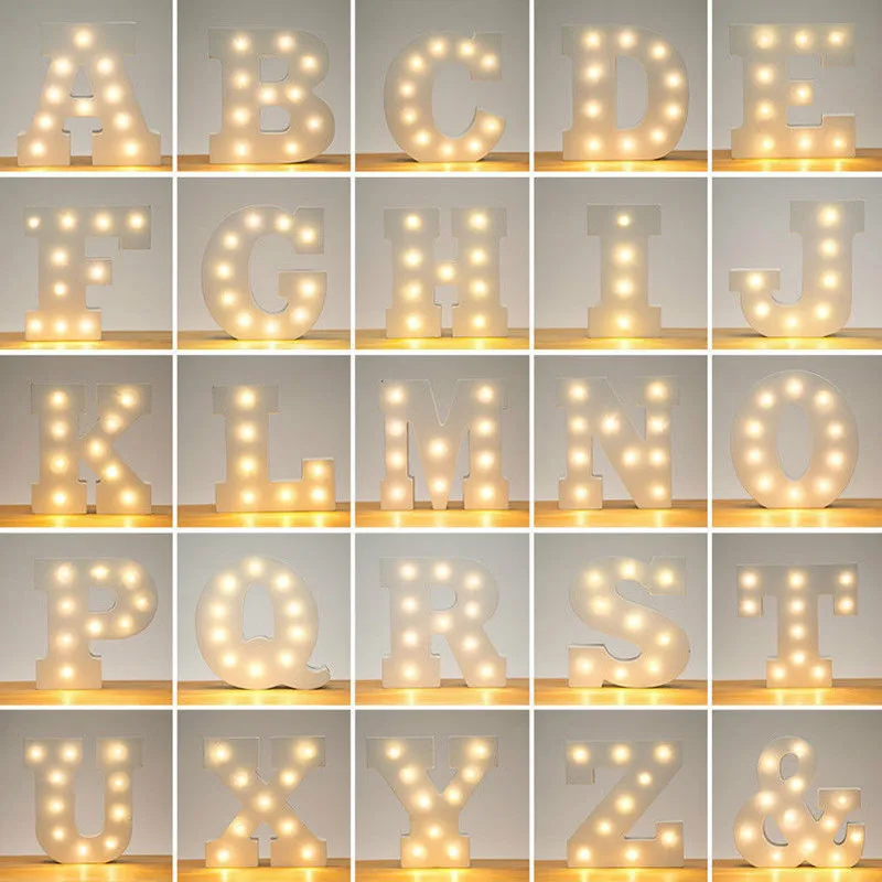 

Fun White Plastic Alphabet LED Night Light Marquee Sign Alphabet Lights Lamp Home Club Outdoor Indoor Wall Decoration stand hang