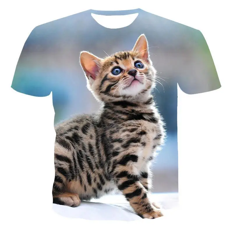 

Summer 2020 Hot Sale New T -Shirt European And American Style Unisex 3d Printing Cute Kitten Blouse For Men