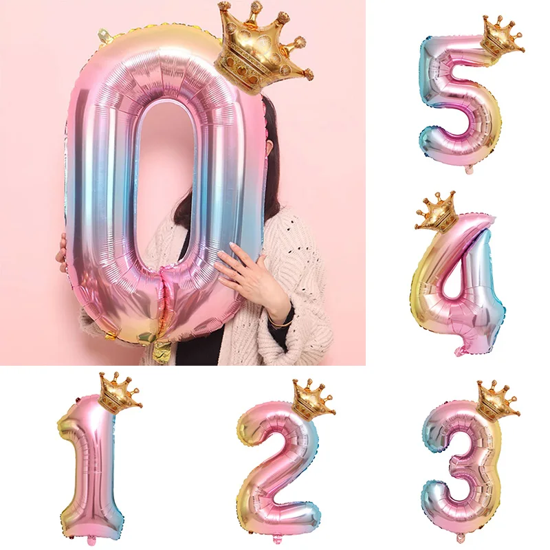 

Цифровые шарики короны, 1 шт., 32 дюйма, градиентный цвет, цифры 0-9, фольгированные воздушные шары, декор для свадьбы, дня рождения, вечеринки, к...