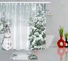 Зимний Снежный лес, снеговик, Рождественский домашний декор для ванной, водонепроницаемая занавеска для душа из полиэстера, 12 крючков, коврик для ванной
