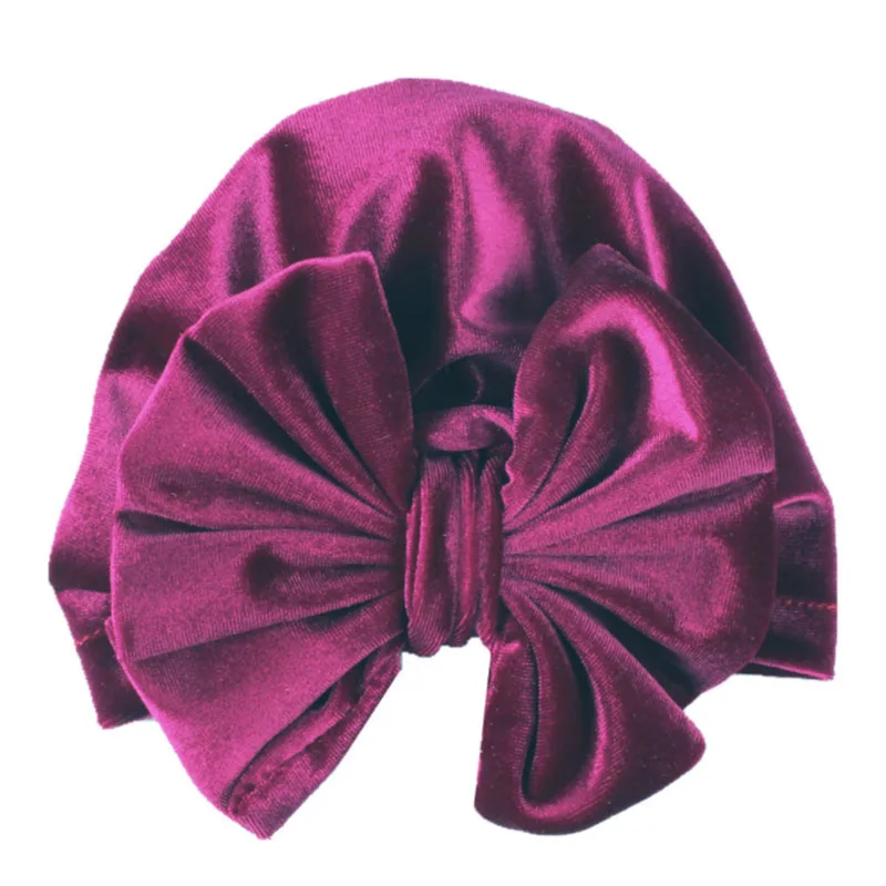 style 2 purple Детские хлопковые шапки с большим бантом для девочек, головной убор в индийском стиле, осенняя Шапка-бини - Цвет: style 2 purple