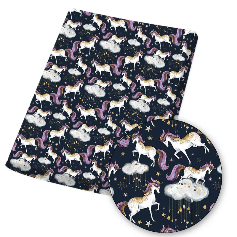 

Polyester Cotton Fabric Unicorn Mermaid Castle Printed Fabric for Sewing Dress Home Textile Cloth Bag Material 45*145cm 80g/pc