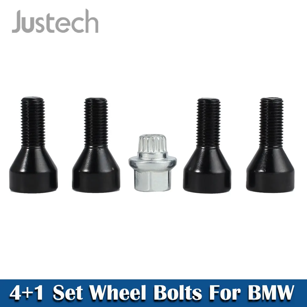 Justech 4+1 Wheel Bolt Nut Locks & Master Key Set Aluminum Black 36136786419 36131180882 For BMW 1/3/5/6 Series Locking Security