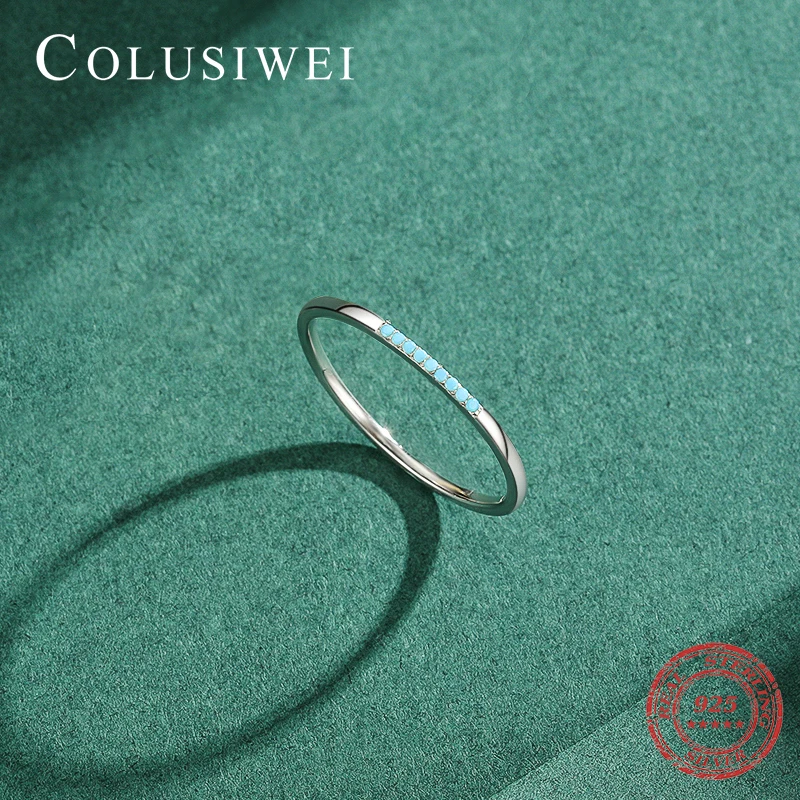 

Colusiwei Minmalist Design 925 Sterling Silver Blue Turquoise Stackable Finger Rings for Women Wedding Engagement Bands Jewelry