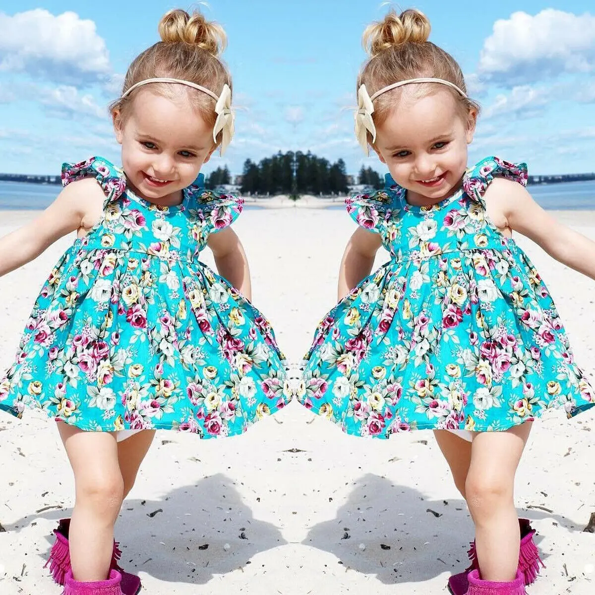 Бальное платье с оборками на рукавах для детей 0-4 лет Платья цветочным принтом