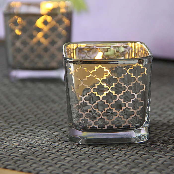 Необычный квадратный стеклянный подсвечник с покрытием романтический для ужина