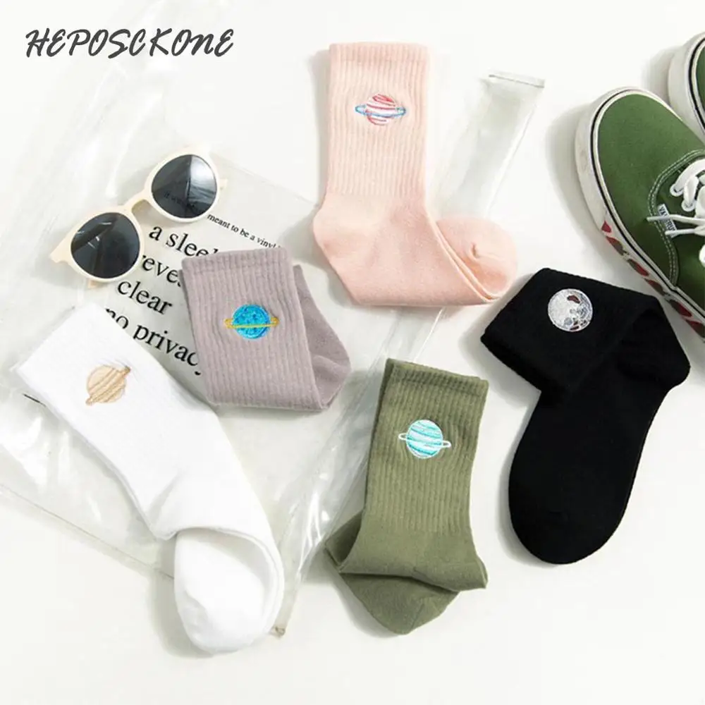 HEPOSCKONE Harajuku Творческий планета Вселенная забавные Женские носочки с милыми