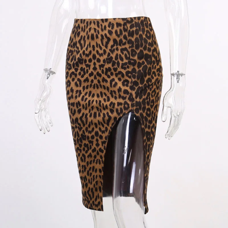 

Ladies Elegant Tight-fitting Leopard Print Front Slit Half-length Short Bag Hip Skirt Fashion Office Temperament Commuter Suede