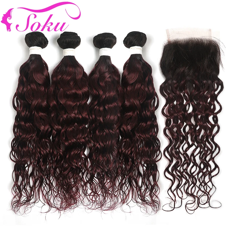 4 шт. волнистые пучки с закрытием бразильские красного вина натуральные кудрявые