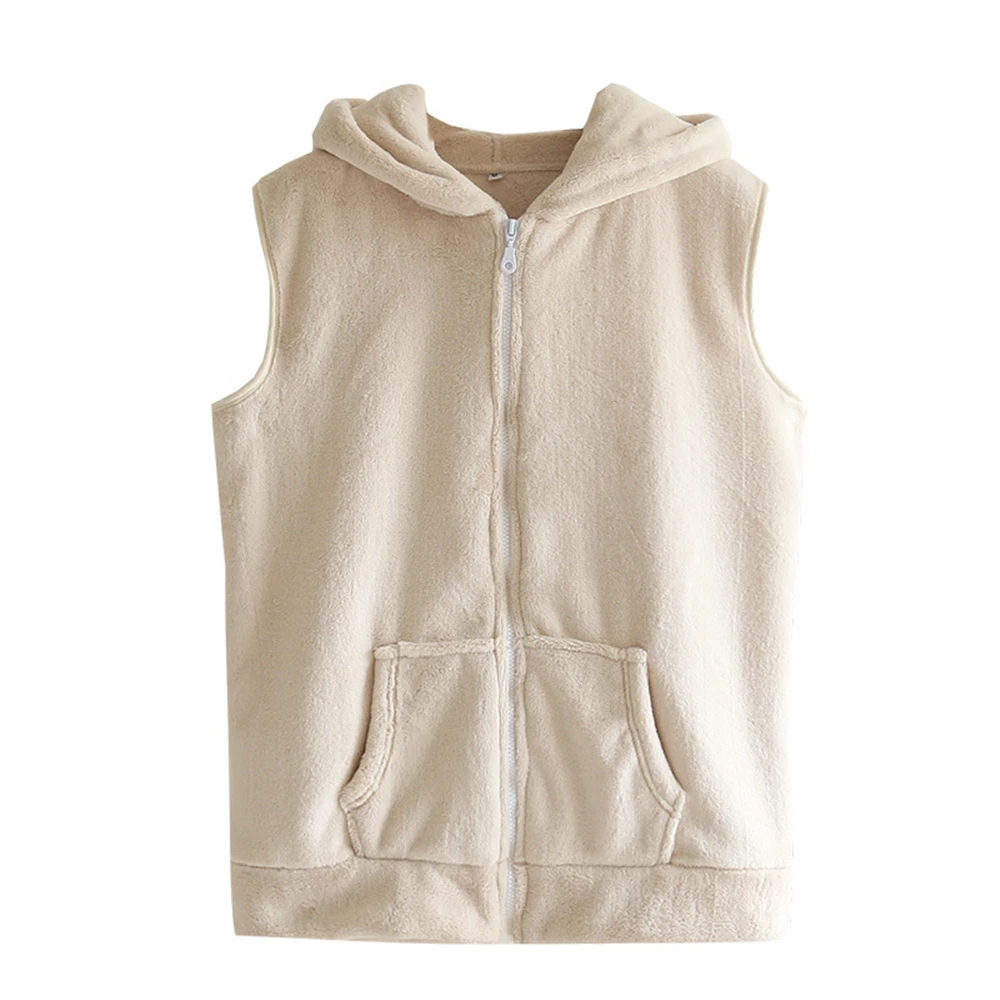 Женский фланелевый жилет зимняя короткая бежевая Пижама оверсайз домашняя