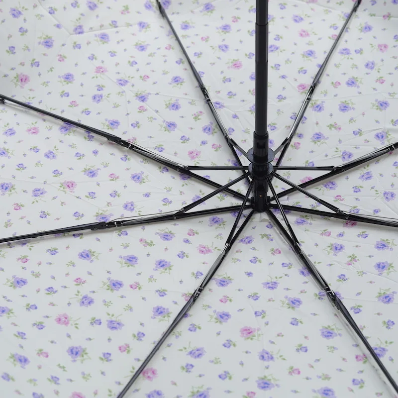 Женский зонт белый фиолетовый сиреневый цветочный для девушек складной